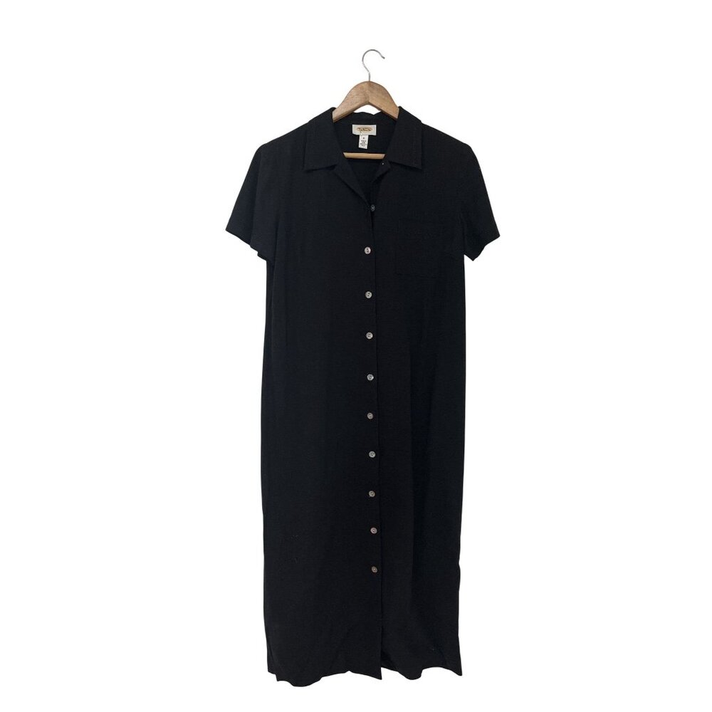 Vintage Talbots Women's Minimalist Linen Black Button-Down Shirt Dress Size 10